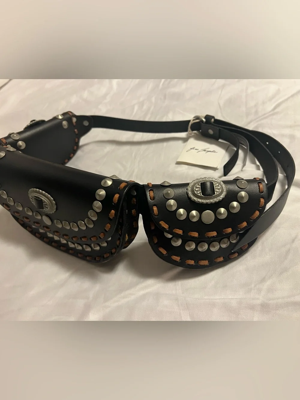Free People Lucky Stars Leather Pocket Belt in Black Size S/M NWT  Festival